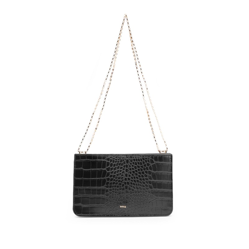 MANGO Women Croc-Effect Cardholder with Chain Sling Strap
