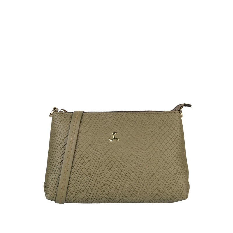 Mochi Khaki Textured PU Structured Sling Bag with Quilted