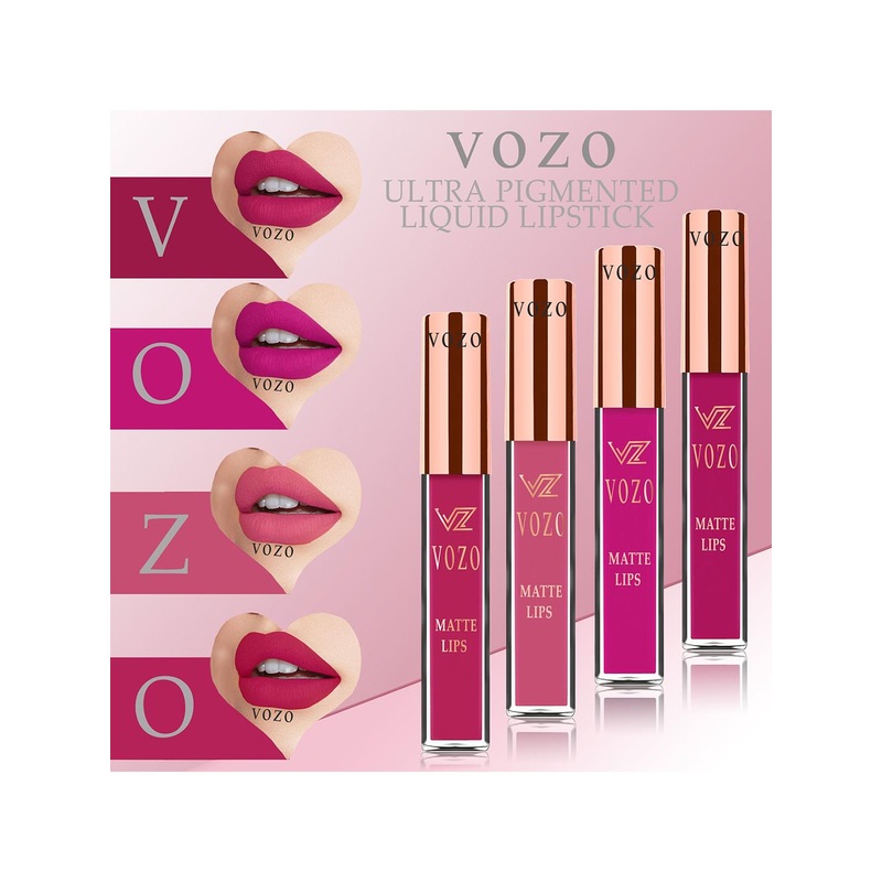 VOZO Set Of 4 Stay-All-Day Matte Liquid Lipstick – 4 ml Each – 106-202-203-204