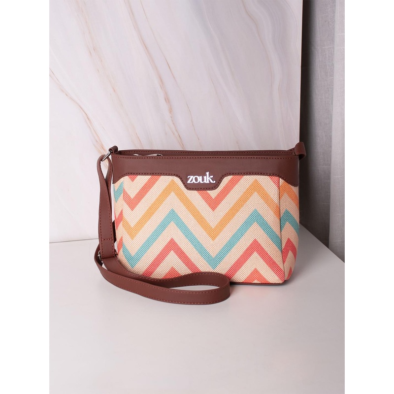 ZOUK WavBeach Harmony Chevron Printed Structured Sling Bag