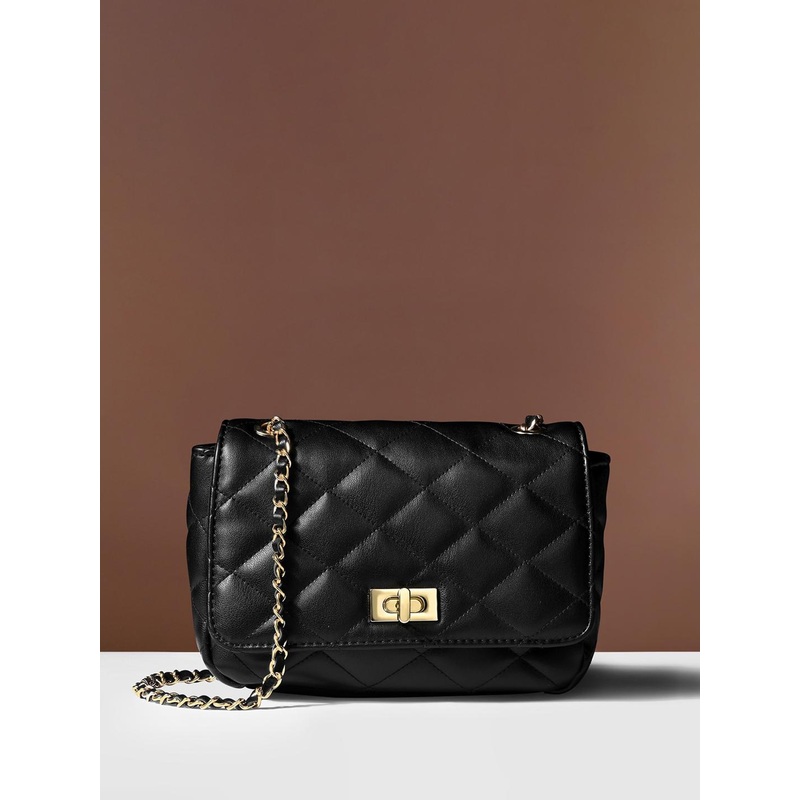 Accessorize Textured Synthetic Leather Structured Quilted Sling Bag