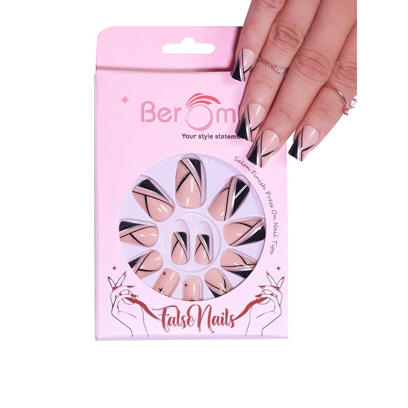 BEROMT Set Of 16 Salon Finish Press On Nail Tip With Application Kit – Shade- BFN325FN