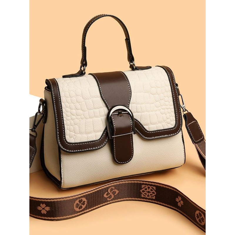 Diva Dale Women Textured Structured Buckle Detail Satchel Bag