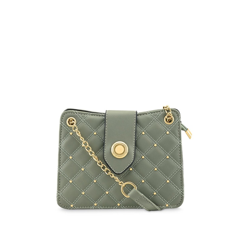 Fastrack Olive Green Embellished Quilted Sling Bag