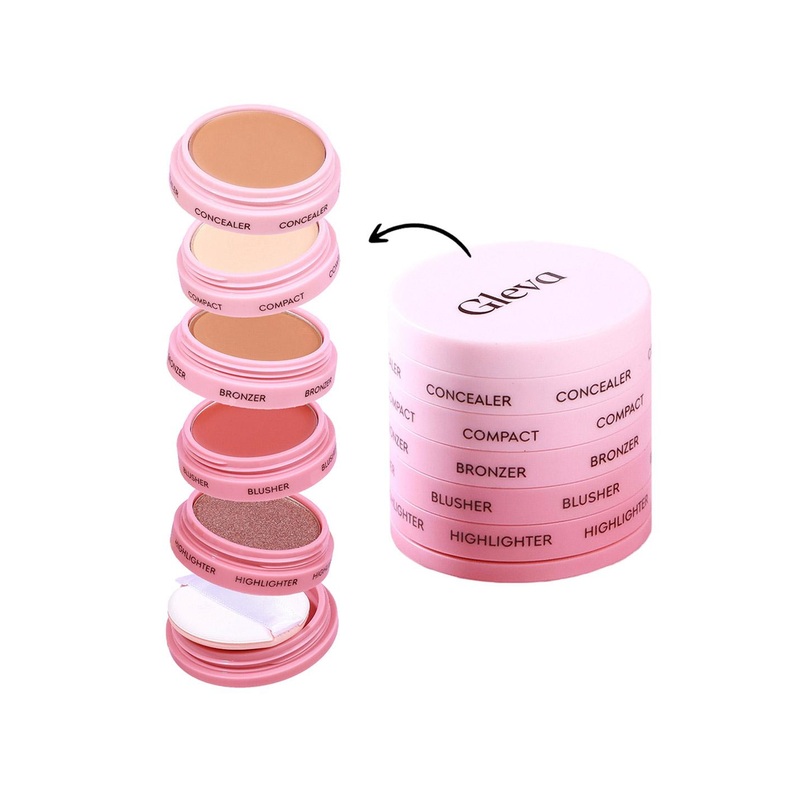 Gleva 5-In-1 Makeup Stack-Concealer, Compact, Bronzer, Blusher, Highlighter-Fair-20g