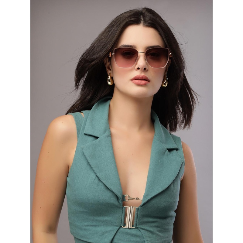 HASHTAG EYEWEAR Women Rectangle Sunglasses with Polarised and UV Protected Lens SEVA-5G40