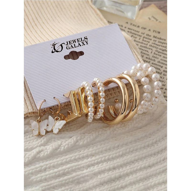 Jewels Galaxy Set Of 5 Gold-Plated Contemporary Hoop Earrings