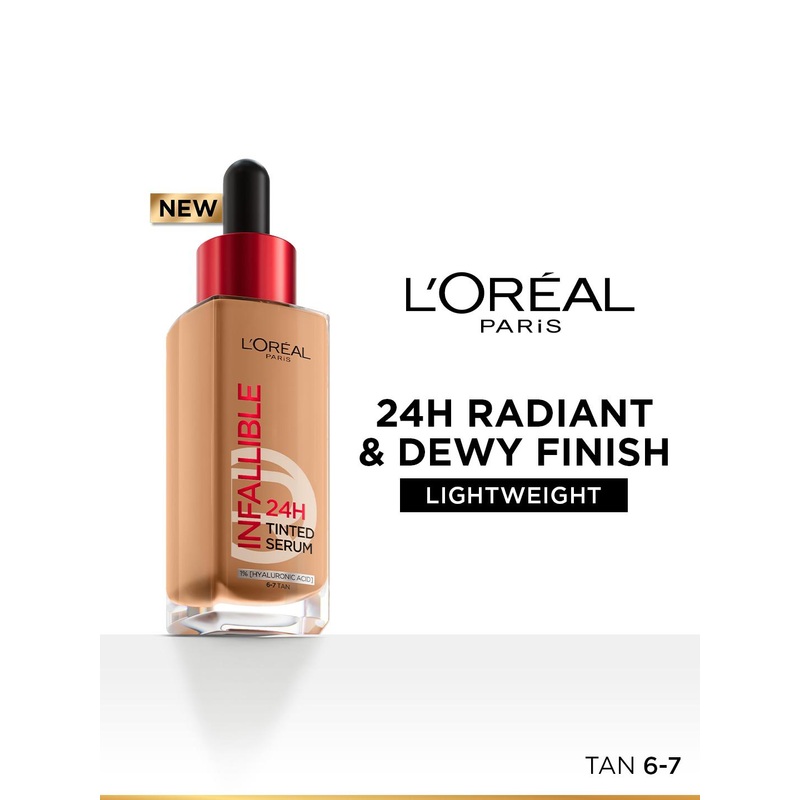 LOreal Paris Infallible 24H Lightweight Dewy Tinted Serum Foundation 30ml – Tan 6-7