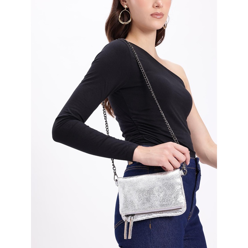 MANGO Chain Envelope Leather Sling Bag