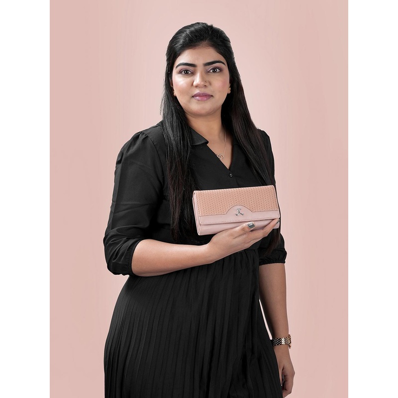 Mochi Peach-Coloured Textured Embellished Purse Clutch