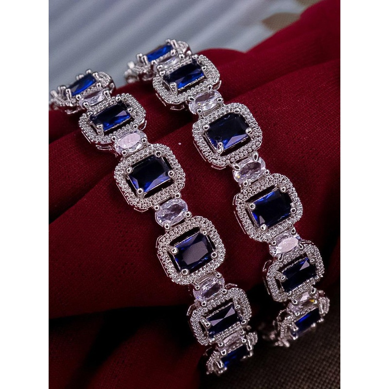 The Pari Set Of 2 Rhodium-Plated American Diamond Stone-Studded Bangles