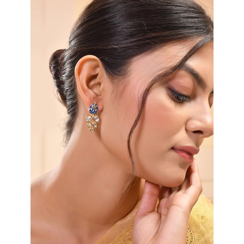 Voylla Gold Plated Contemporary Kundan Drop Earrings