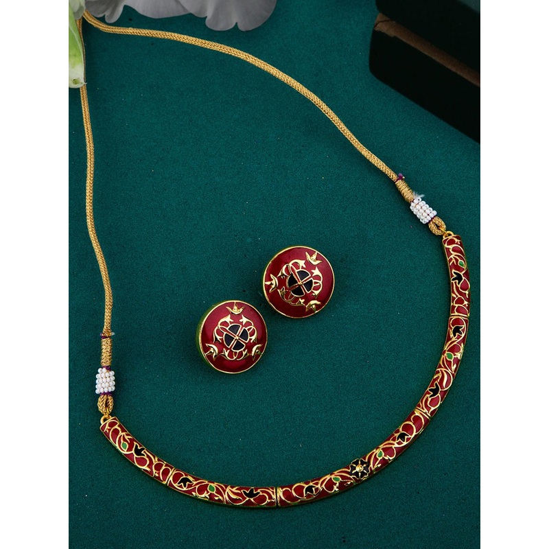 Voylla Gold-Plated & Red Enamelled Jewellery Set