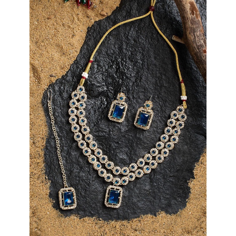 Zaveri Pearls Gold Plated Austrian Diamond-Studded Layered Jewellery Set