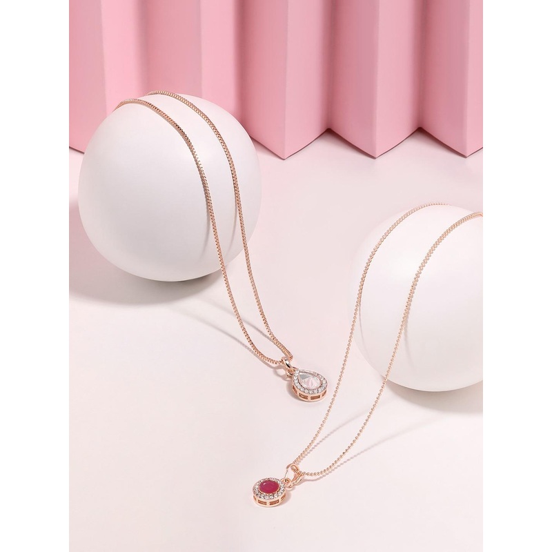 Zaveri Pearls Set Of 2 Rose Gold-Plated Artificial Stones Pendant With Chain