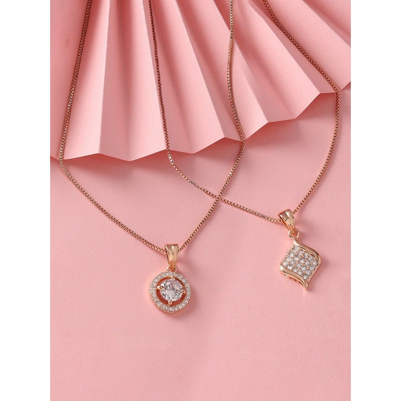 AMI Set Of 2 Rose Gold-Plated Contemporary CZ-Studded Chain