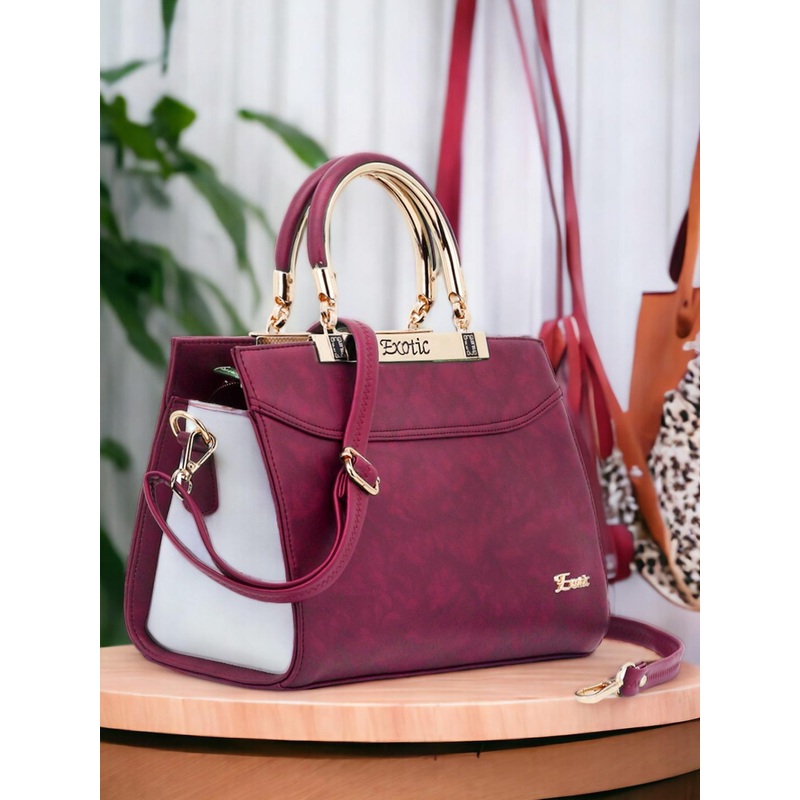 Exotic Purple Structured Handheld Bag With Detachable Sling Strap