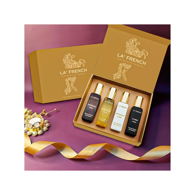 La French Oud Perfume Gift Set – Adventure Oud, Al Hisan, Romance Oud, Oud Woody 20ml each
