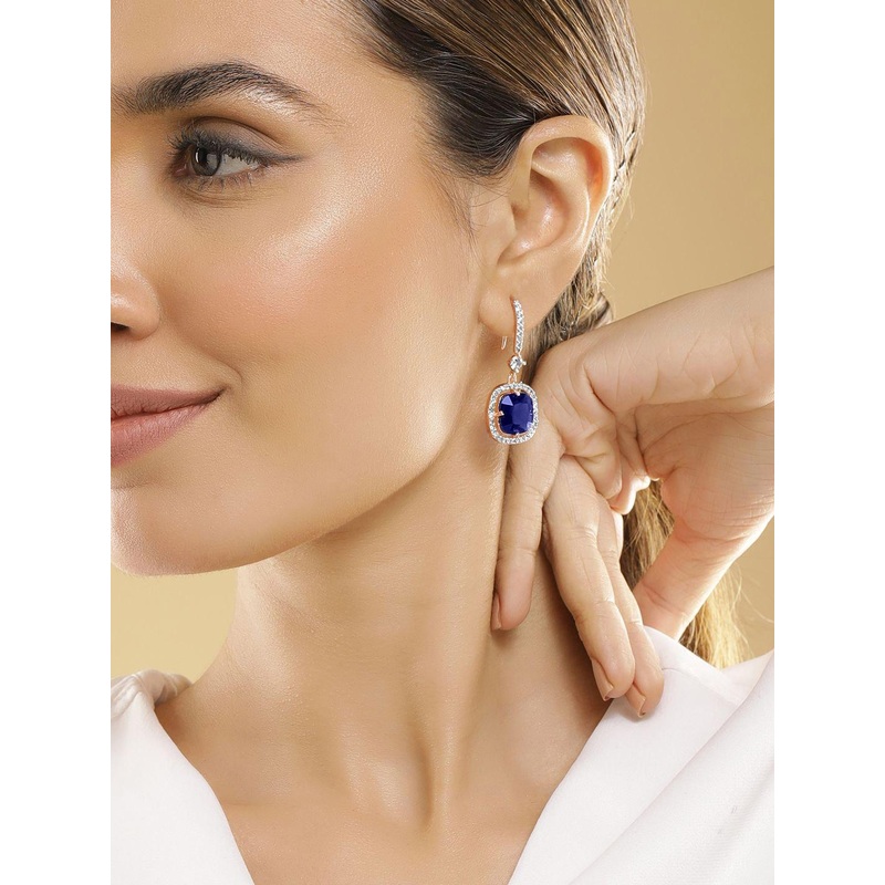 Rubans 18K Rose Gold-Plated Blue Sapphire & Cubic Zirconia Studded Premium Drop Earrings