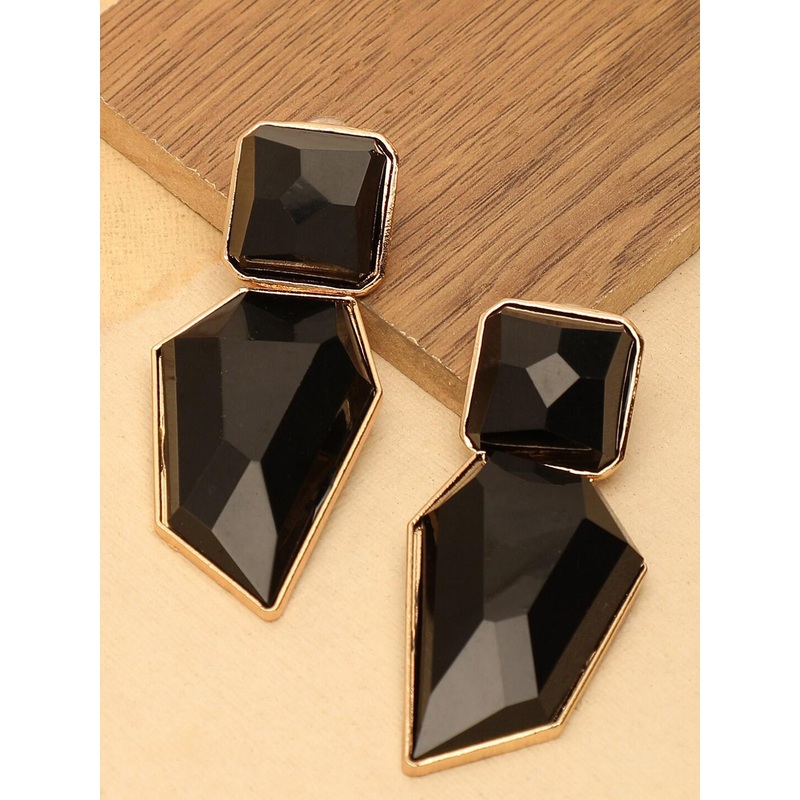 SOHI Black Stone Abstract Gold Plated Drop Earrings