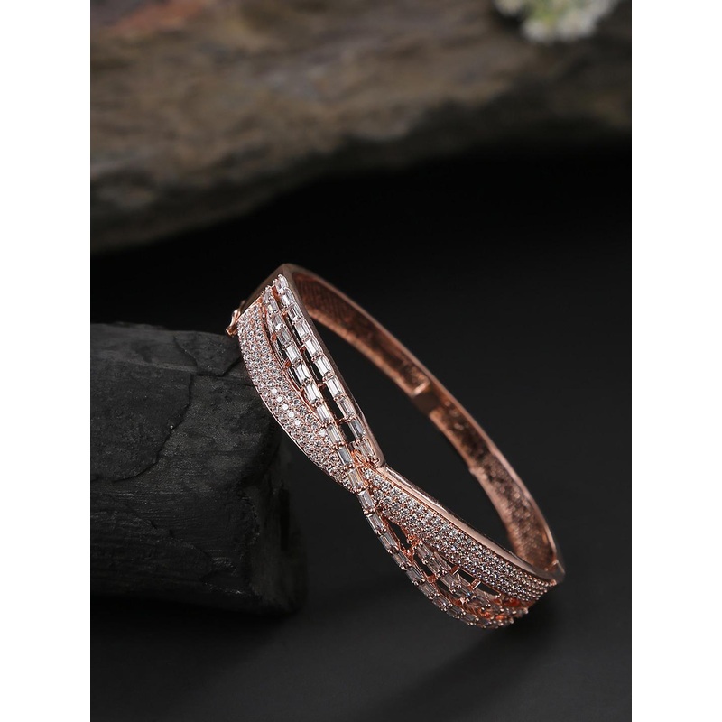 SOHI Women Rose & White Brass American Diamond Rose Gold-Plated Kada Bracelet