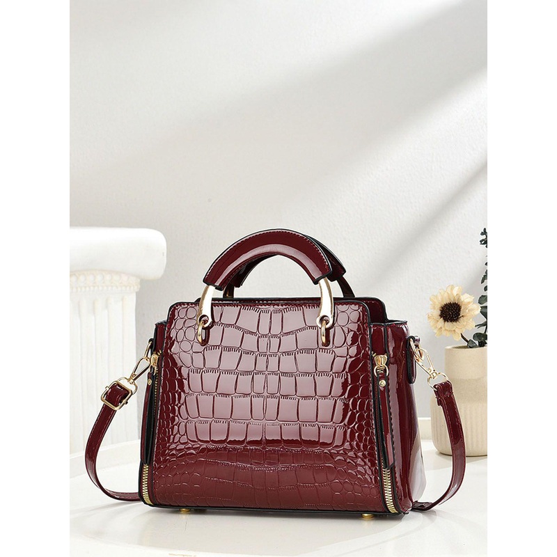 StyleCast Burgandy & Gold Toned Textured Structured Handheld Bag