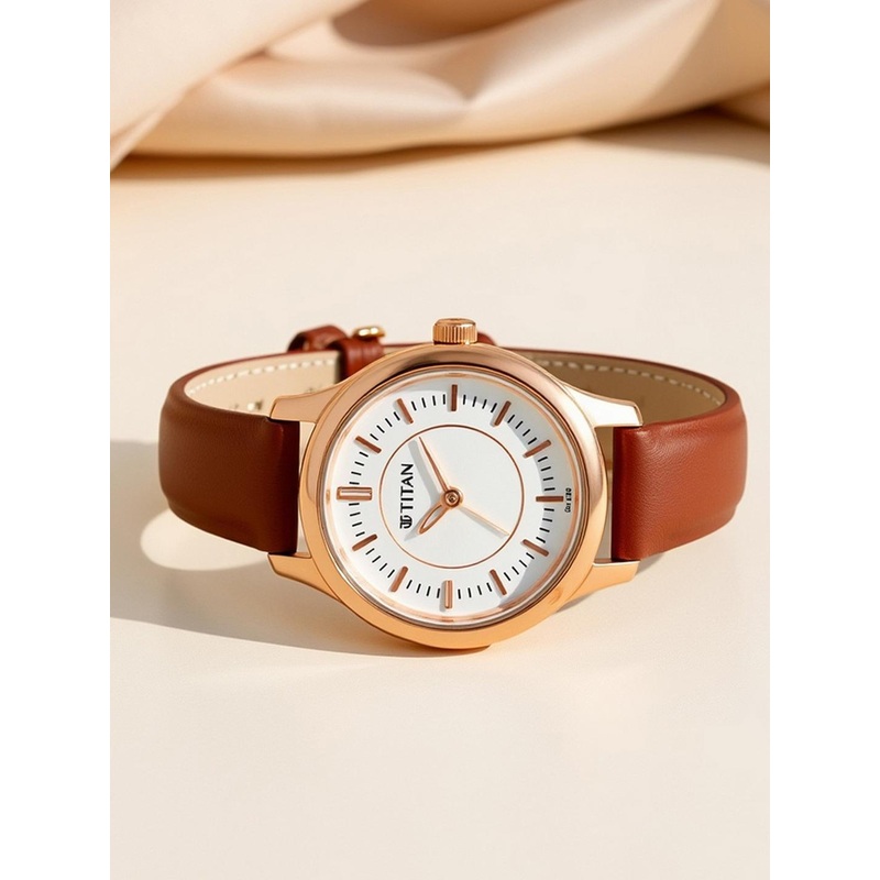 Titan Women Off-White & Brown Analogue Watch 2638WL01
