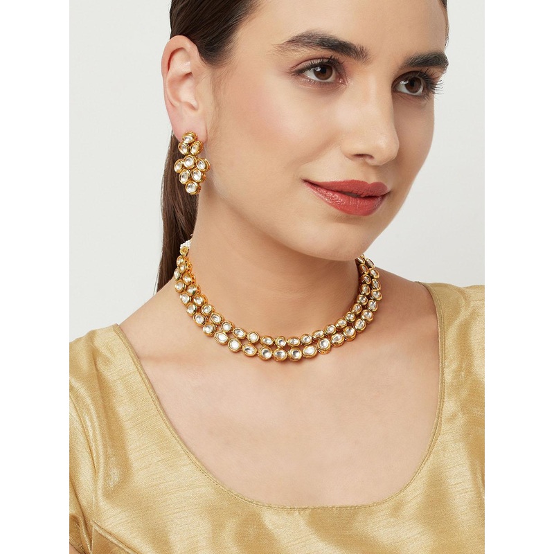 Voylla Gold-Plated White Kundan-Studded Layered Jewellery Set
