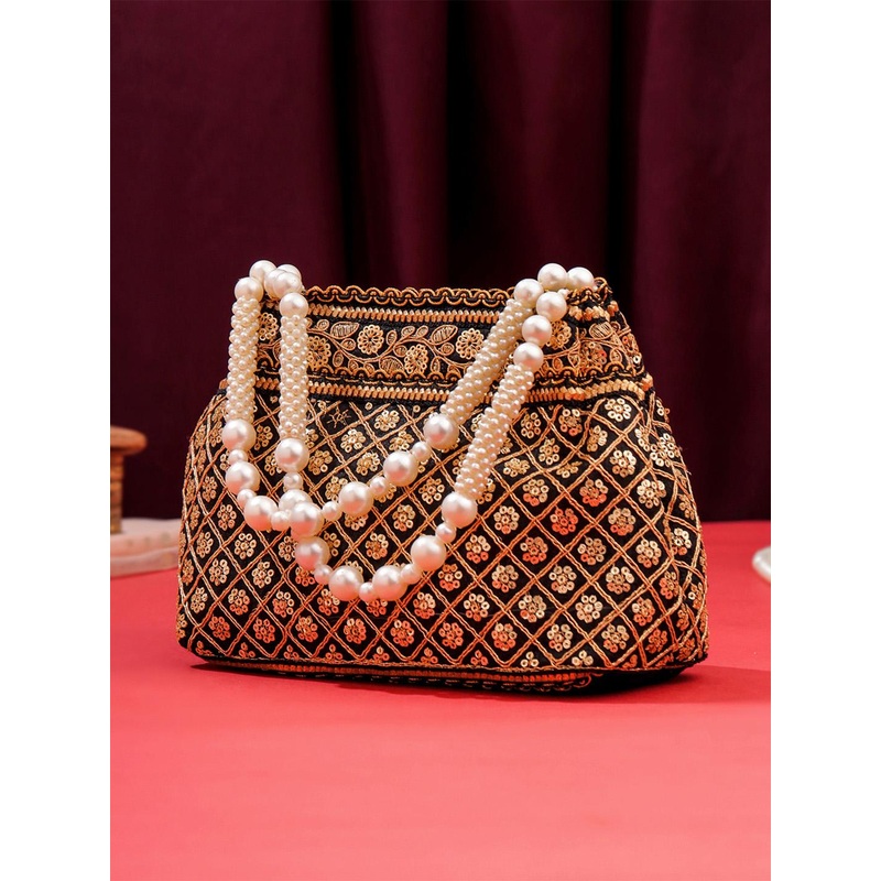 Yellow Chimes Embellished Beaded Wristlet Potli Bag