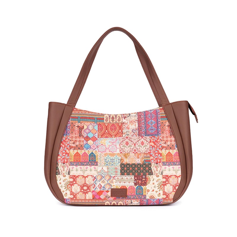 ZOUK Ethnic Motifs Printed Structured Jute Shoulder Bag