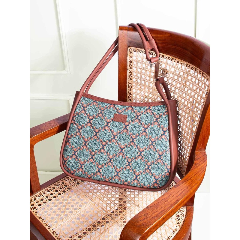 ZOUK Floral Printed Structured Vegan Leather Shoulder Bag