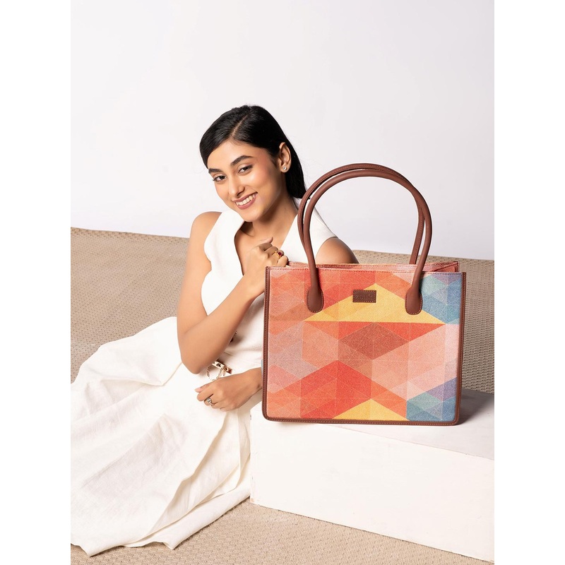 ZOUK Geometric Printed Structured Tote Bag