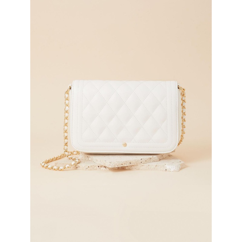 Accessorize London Women Faux Leather Classic Quilted Chain Sling Bag