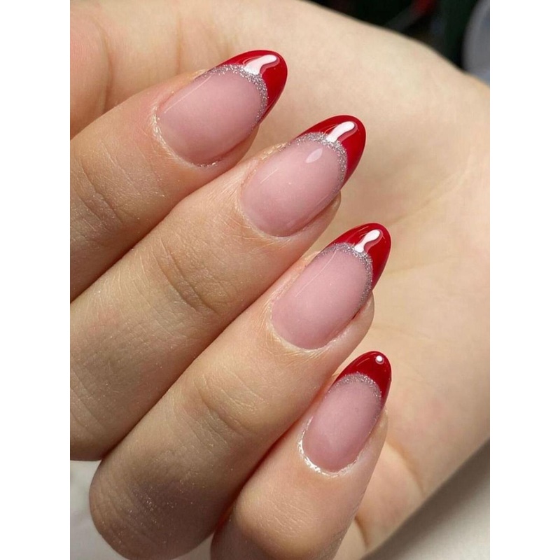 AMOK STORE Set Of 12 Reusable Artificial Nails With Application Kit – Nude & Red KUN114