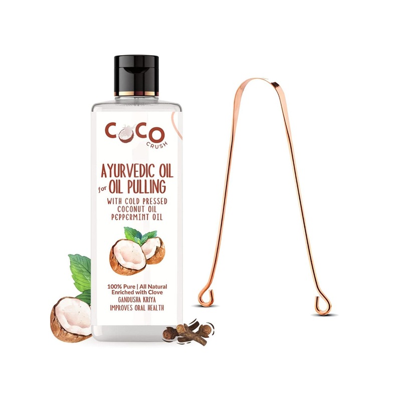 Coco Crush Ayurvedic Coconut Oil For Oil Pulling with Copper Tongue Cleaner-100ml