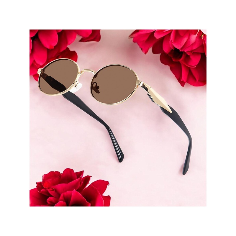 DressBerry Women Oval Sunglasses with UV Protected Lens PUSHPA gold brown
