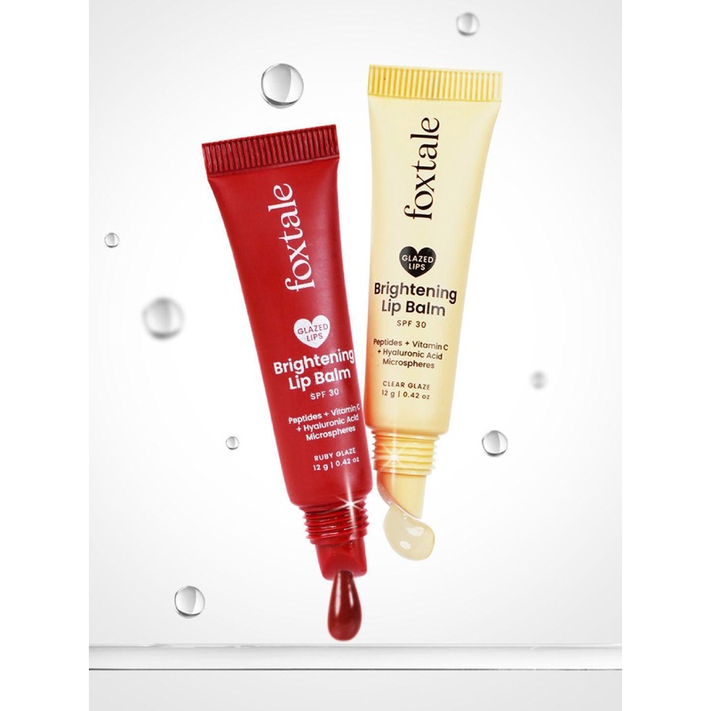 FoxTale Set of 2 SPF30 Brightening Lip Balm with Peptides & Vit C – Ruby & Clear Glaze