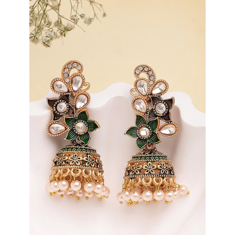 KARATCART Green Contemporary Jhumkas Earrings