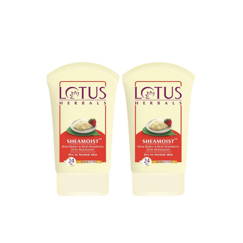 Lotus Herbals 2-Pcs Sheamoist Shea Butter & Real Strawberry 24HR Moisturiser – 120 g each