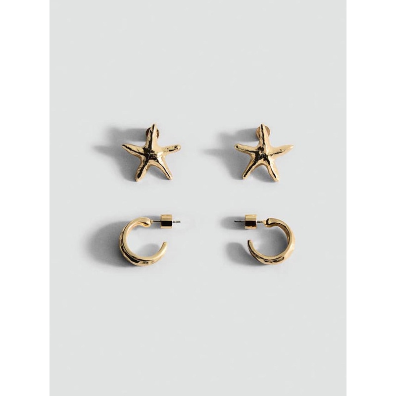 MANGO Set Of 2 Circular & Star Shaped Half Hoop Earrings