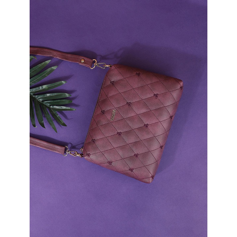 Mochi Purple Textured Structured Shoulder Bag with Quilted