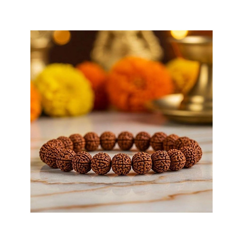 NVR Unisex  5 Mukhi Rudraksha Elasticated Bracelet