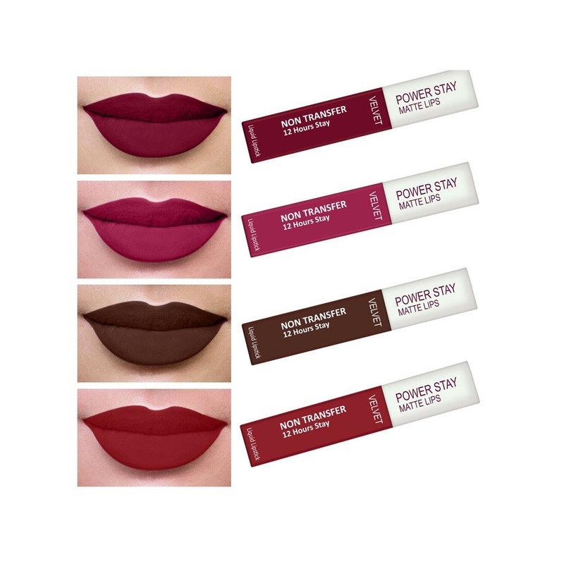 PERPAA Set Of 4 Waterproof Liquid Matte Power Stay Lipstick -4ml