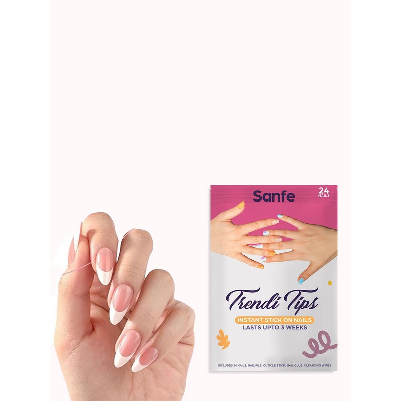 Sanfe Set Of 24 Trendi Tips Instant Stick On Nails Kit – French Almond