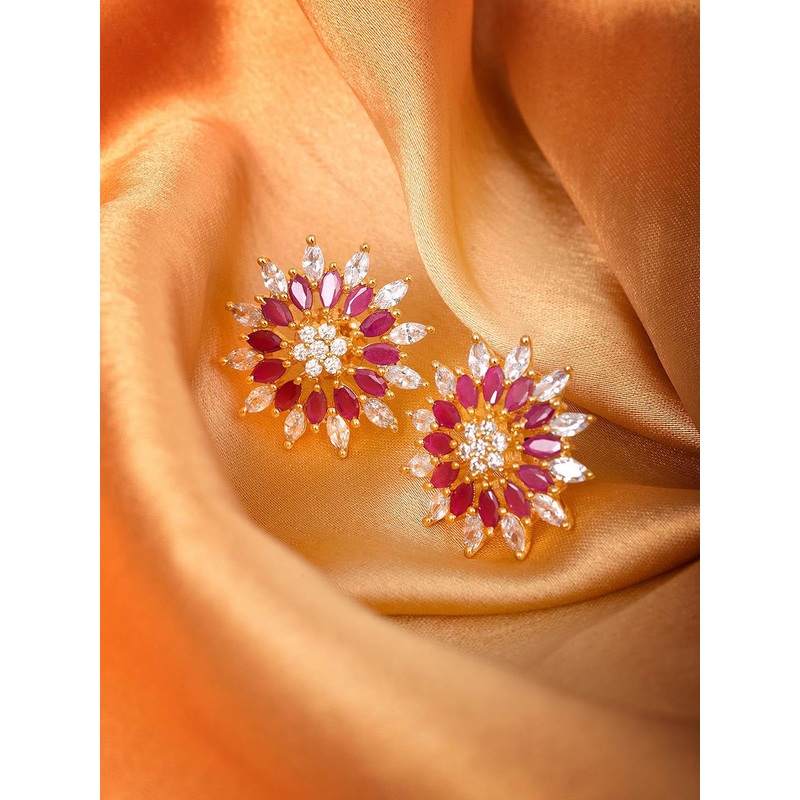 Saraf RS Jewellery Magenta Contemporary Stud Earrings