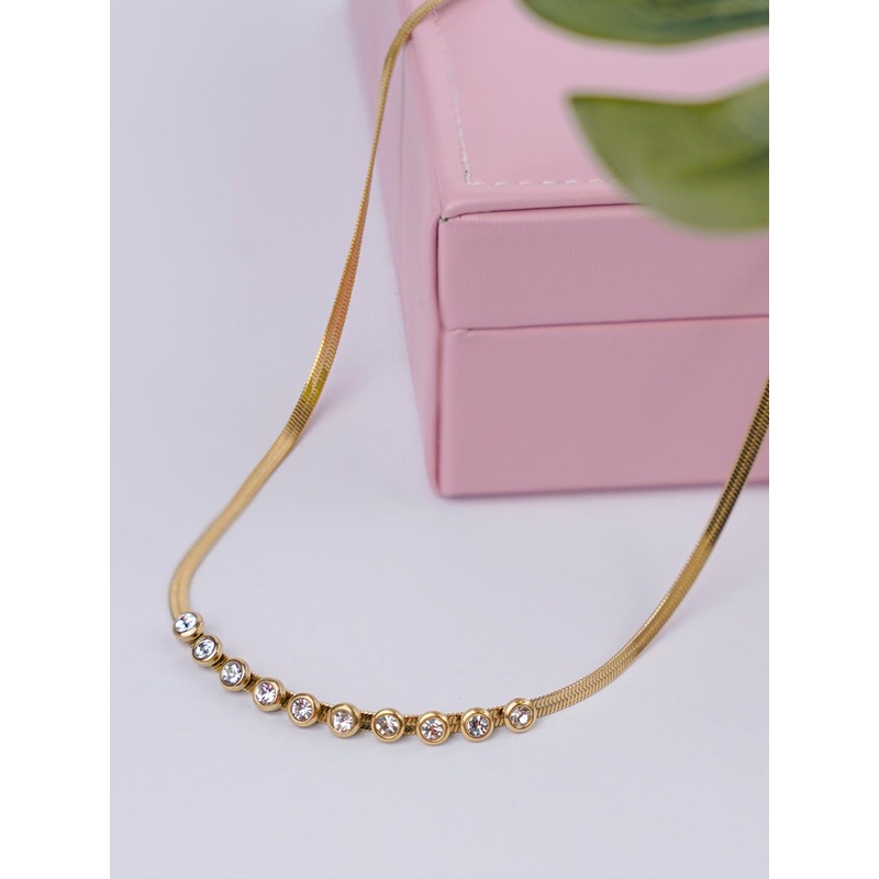 SWASHAA 18K Gold Plated Cubic Zirconia Stainless Steel Necklace