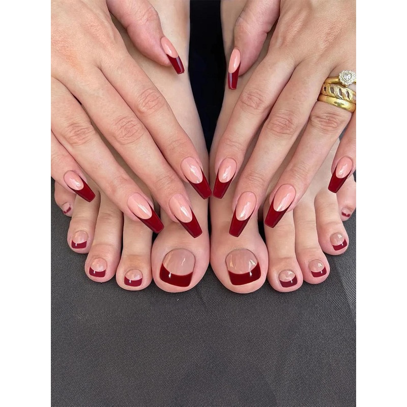 The Pink Truck Set Of 48 Artificial Reusable Hand & Toe Nail With Glue – Red