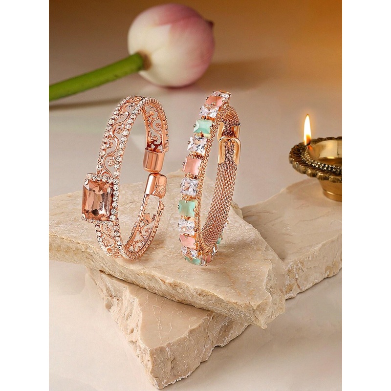 Zaveri Pearls Set Of 2 Rose Gold-Plated Bangle-Style Bracelet