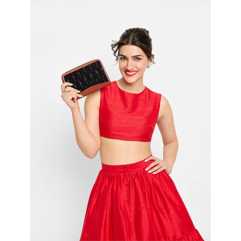 ZOUK Women Black & Brown Abstract Printed Zip Around Wallet