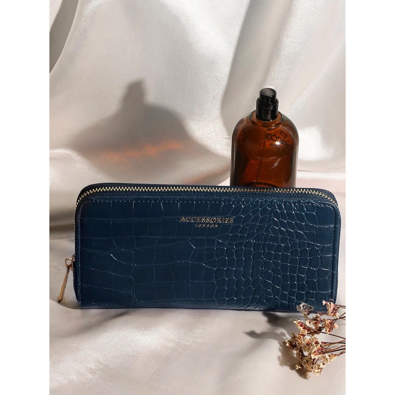 Accessorize London Women Faux Leather Adela Croc Zip Around Large Wallet